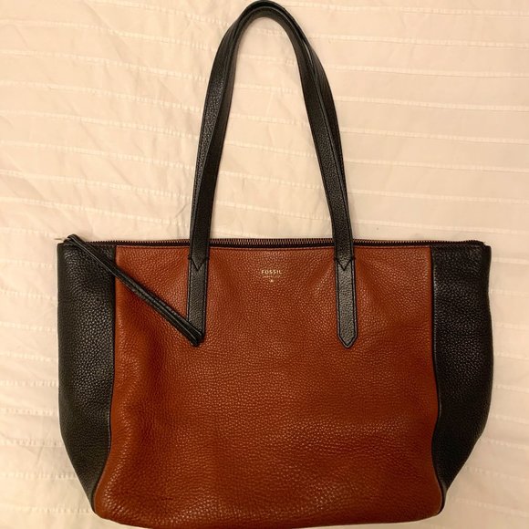 Fossil Bags Fossil Black And Brown Leather Sydney Tote Poshmark